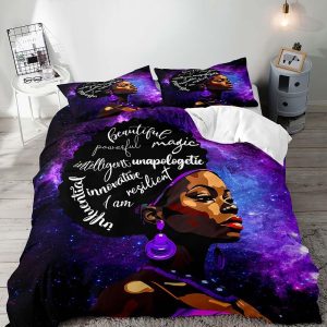 LUVIVIHOME 3PCS African American Black Girl Duvet Cover Queen Bedding, Purple Bedding, Teen Girls Bedding, Purple Galaxy Comforter Bedspread Quilt Cov