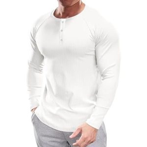 Muscle Cmdr Men's Muscle Henley Shirts Slim Fit Long&Short Sleeve Casual Stylish T-Shirt Business Underwear