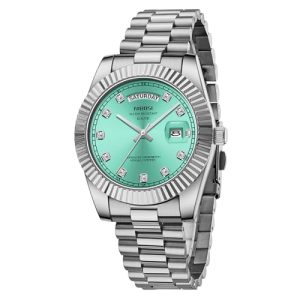 NIBOSI Men Watches Analog Quartz Stainless Steel Watches for Men Waterproof Business Classic Desiger Wrist Watch Day & Date B07-Silver Cyan