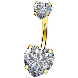 OUFER 14G Surgical Steel Faceted Heart Cubic Zirconia Navel Rings Body Piercing Jewelry