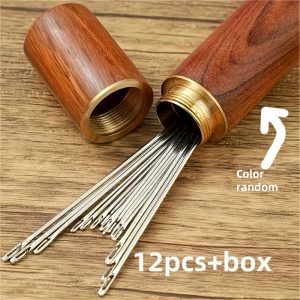 TEMU 12-pack Convenient Perforated Sewing Needle, Stainless Steel Handmade Suture Needle, Suitable For The Elderly Household Handmade Products,