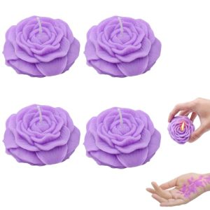 4 PCS Purple Peony Flower Candles for Her, Scented Low Temperature Candles Adult Low Heat Natural Soy Candles Romantic Dripping Wax Play Candles for L