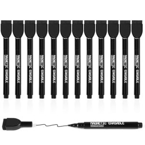 Autoau Whiteboard Stifte, 12 Stück Magnetisch Whiteboard Marker Schwarz Trocken Folienstift Abwischbar, Geruchsarmer White Board Marker Pens mit Schw