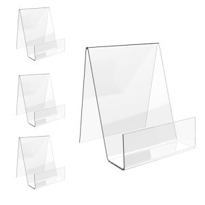 Boloyo Acrylic Book Stand with Ledge,4PC 4 Inch Clear Acrylic Display Easel Transparent Display Stand Holder Tablet Holder for Displaying Books,Magazi