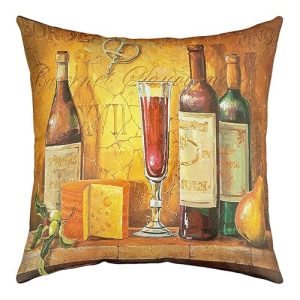 Feelyou Vintage Wine Pillow Case Cushion Cover Kids Wine Glass Throw Pillow Cover 18"x18" Soft Retro Brand Decorative Throw Pillowcase forAbstract Art