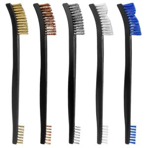 Gun Cleaning Brushes - 5-Piece Double-Ended Set for Firearm, Jewelry, and Metal Cleaning - Durable, Nylon, Brass, and Stainless Steel Small Brushes fo