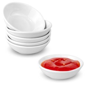 Guyuyii Sauce Bowls Set - 1.2 oz 6 Pack White Ceramic Dipping Bowls for Parties, Dinners, Family Gatherings - Perfect for Holding Sauces, Serving Cond