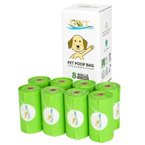 GWT Poop Bags for Dogs - Biodegradable Dog Poop Bags Rolls (9 x 13 Inches) - Strong, Leak-Proof, Un-Scented Small Trash Bags - 8 Rolls - Easy to Spot