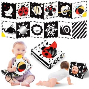 High Contrast Baby Toys, Black and White Newborn Toys for Brain Development, Soft Baby Books, Infant Sensory Toys 0-6-12 Months, Tummy Time Toys, Visu