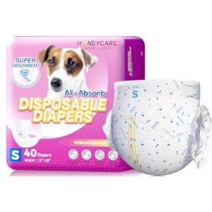 HONEY CARE All-Absorb Disposable Female Dog Diapers Small Size, Improved, 40 Count, Super Absorbent, Breathable, Wetness Indicator (Pack of 1, 40 Coun