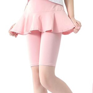 LOLANTA Girls Knee Length Leggings with Skirt Capris Kids Summer Shorts Casual Stretchy Athletic Skorts 5T 1pc:pink