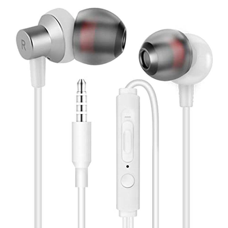 MAS CARNEY WI7 Wired Headphones – Comfortable In-ear Earphones Wired for Stereo Sound, Universal 3.5mm In Ear Earbuds with Mic – Compatible with Samsu