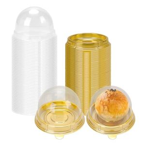 Mini Cupcake Container Mini Cupcake Holder Individual Cupcake Containers for Chocolate Covered Cookies, Strawberry, Mooncake(50 Pack, Gold)