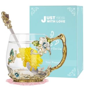 Mothers Day Gifts for Mom Wisolt Glass Tea Mugs for Women Grandma Sister Coworker Teacher Friend Glass Coffee Mug with Spoon Set Christmas Gifts for W