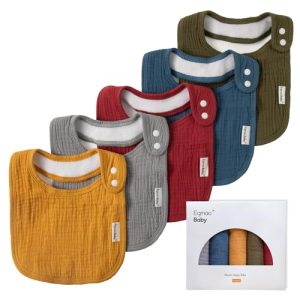 Muslin Bibs for Baby Boys Girls,Organic Muslin Baby Bib for Drooling and Teething,Soft Bandana Drool Bibs 5 Pack