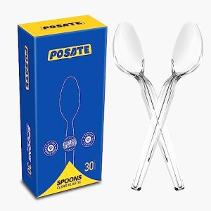 POSATE Heavy Duty Plastic Spoons - Food-Grade Disposable Material, Clear, Pack of 30