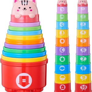 Rainbow Baby Stacking Cups Toys Set, Stacking Toys for Toddlers 1-3, Nesting Cups Stackable Blocks Baby Toys 12-18 Months, Kids Bath Toys Learning Mon