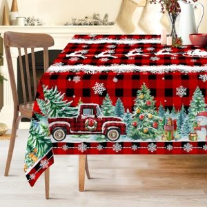 Red Buffalo Plaid Christmas Tablecloth, 60x84 Inches, Polyester, Water Resistant, Fits Rectangle Tables (6-8 Seats), Christmas Decor