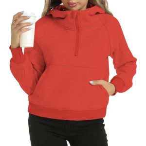 ROYLAMP Women's Cropped Hoodies Fleece Half Zip Pullover Fleece Winter Clothes Quarter Zip Up 2024 Outfits Sweatshirts