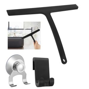 Shower Squeegee for Glass Doors,Silicone Shower Squeegee Glass Cleaner Tool Holder,All Purpose Squeegee with Hook for Shower Doors, Windows, Mirrors,