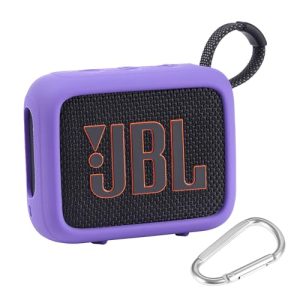 Silicone Case for JBL Go 4 - Ultra-Portable Speaker, Portable Cover with Carabiner for JBL Go4 -Durable Protective Skin (Purple)
