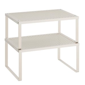 SONGMICS Spice Racks, Set of 2 Metal Cabinet Shelf Organizers, Countertop Organizers, Shelf Risers, Stackable, Expandable, Oatmeal Beige UKCS001K01