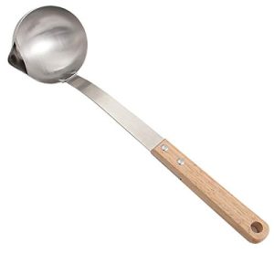 Soup Ladle, 12 Inche Oil Separator, stainless Steel Long wooden handle Soup Oil Separator Scoop Kitchen Colander Filtering Grease Spoon Silver