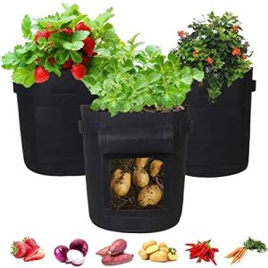 SunStream Grow Bags with Windows (7Gallon,3Pack) Breathable Fabric Plant Vegetable Growing Bag Planting Tomatoes, Potatos,Vegetables, Strawberry with