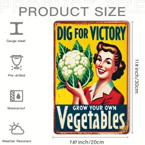 TEMU 1pc Vintage Cauliflower Metal Wall Art Sign - "dig For Victory, Vegetables" - Retro Tin Decor For Home, Kitchen, Cafe, Restaurant - Ideal For