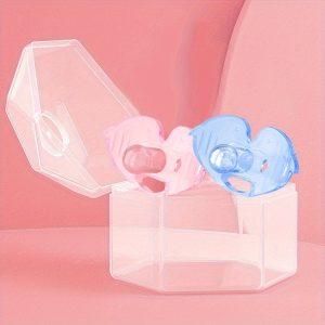 TEMU 2pcs Babybond Silicone Pacifiers For Infants 0-3 Years, Bpa-free, With Dust-proof Case, One-piece Design, Blue & Pink