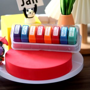 TEMU 8pcs Of Teacher Stamps, Classroom Teacher Stamps, Teacher Grading Stamps, Color Stamps With Trays, Classroom Grading Stamps For Homework At