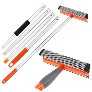 Window Squeegee for Home, 2 in 1 Window Cleaning Car Squeegee Windshield Cleaning Sponge and Silicone Squeegee,Window Cleaner Tool with Extension Pole