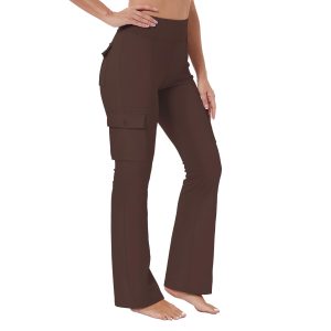 Yoga Flare Leggings for Women High Waisted Yoga Casual Pants Workout Leggings Cargo with 6 Pockets Bootcut Yoga Pants Taupe X-Large