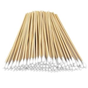 200 PCS Long Wooden Cotton Swabs, Cleaning Cotton Sticks with Wood Handle for Oil Makeup Gun Applicators, Eye Ears Eyeshadow Brush and Remover Tool, C