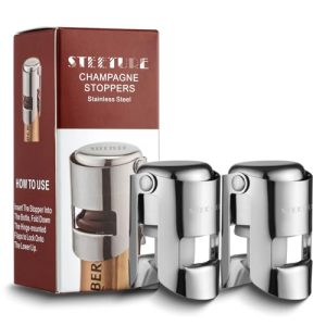 2PCS Champagne Stoppers Stainless Steel, Wine Stopper as Wine Gifts, Leak Proof Wine Bottle Saver Reusable Corks Keep Fresh, Champagne Accessories for