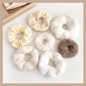 7 Pcs Hair Scrunchies Rabbit Furry Hair Ties Pom Elastic Hair Bobbles Rope Fluffy Ponytail Holder Ball Hair Band for Women Girls Hair Accessories-076-