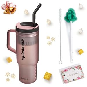 Amoilly 40 oz Stainless Tumbler with Handle and Straw Lid | Reusable Stainless Steel Water Bottle Travel Mug Car Cupholder Friendly Insulated Cup (Smo