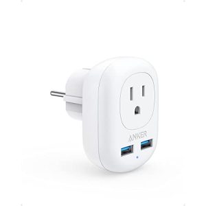 Anker European Travel, PowerExtend USB Plug International Power Adapter with 2 USB Ports and 1 Outlet, US to Most of Europe EU Spain Iceland Italy Fra