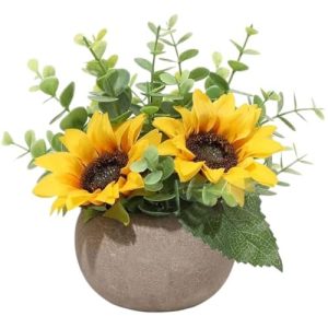 Artificial Sunflowers Kit with Pot, Small Greenery Potted Flower Decor for Table Office Shelves Bathroom Living Room Decorations Yellow
