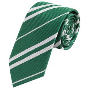 AUSKY 4 Packs Mens Necktie for Themed Party Costume Tie, Halloween Cosplay ties Unisex Adult Classic Striped Satin Toy Tie Green