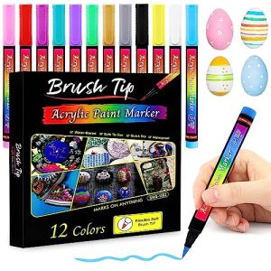 Autoau Acrylstifte 12 Farben Steine Bemalen Stifte Set 1-6mm Tip Permanent Marker Stifte Acrylic Paint Marker für Holz Glas Leinwand Leinwand Osterei