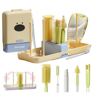 Baby Bottle Brush Set,7 in 1 Bottle Cleaner Brush Kit with Silicone Bottle Brush,Nipple Cleaning Brush,Straw Brush,Soap Dispenser,Storage Box,Bottle D