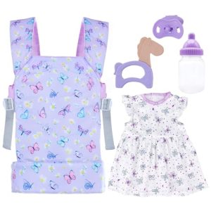 Baby Doll Carrier with Doll Accessories Doll Carrier for Kids, Reborn Doll Baby Carrier with Adjustable Straps for 16-22 Inch Baby Doll with Accessori