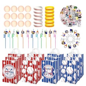 Baseball Party Favors - 12 Pack Baseball Gifts Set with Goodie Bags, Straws, Keychains, Mini Balls, Bracelets & Stickers for Baseball Team Celebration
