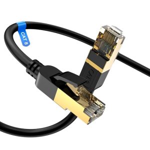 Cat 8 Ethernet Cable, 1.5FT High Speed Heavy Duty 26AWG Cat8 LAN Network Cable 40Gbps, 2000Mhz with Gold Plated RJ45 Connector, Outdoor&Indoor Interne