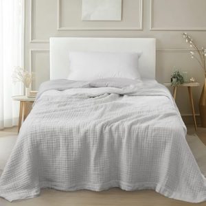 Cooling Cotton Muslin Blanket Twin Size for Adults, Lightweight and Breathable Blanket for Summer Spring, Luxury Jacquard Gauze Boho Throw Blankets fo