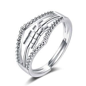 Fidget Anxiety Bead Spinner Ring - Silver Adjustable Anti Bead Ring for Women,Relief relaxed Rings with Spinner Beads Jewelry Gift for Men (B01)