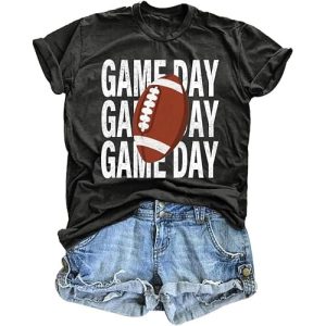 Football Shirts for Women Game Day T Shirts Football Outfits Funny Graphic Tee Casual Short Sleeve Tee Shirts Grey Small
