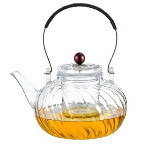 Glass Teapot with Removable Infuser, Stovetop Safe Glass Tea Kettle, 980 ml 33 oz, Clear Teapot for Loose Tea, Tea pot for Blooming Flower Tea and Loo