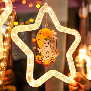 Halloween String Lights, Battery Operated Halloween Lights Ghost Decor Lights, Halloween Indoor Outdoor Window Lights can Automatically Change Light M